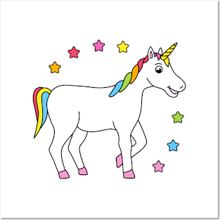 Cute Rainbow Unicorn with stars Posters and Art